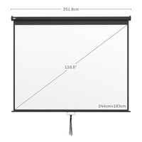TELO PROIETTORE 120" REGOLABILE CON MONTAGGIO A SOFFITTO E PARETE, FORMATO 4:3, 244X183CM, BIANCO E NERO