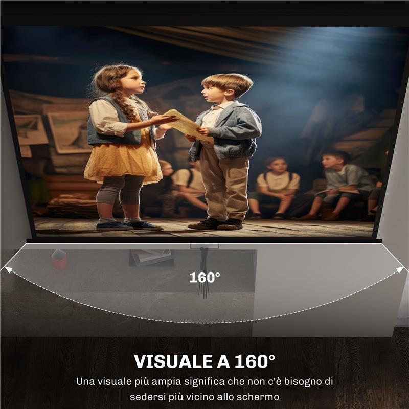 TELO PROIETTORE 120" REGOLABILE CON MONTAGGIO A SOFFITTO E PARETE, FORMATO 4:3, 244X183CM, BIANCO E NERO