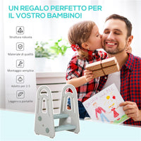 SGABELLO PER BAMBINI SCALETTA A 2 GRADINI IN HDPE ETÀ 2-5 ANNI, BLU E GRIGIO