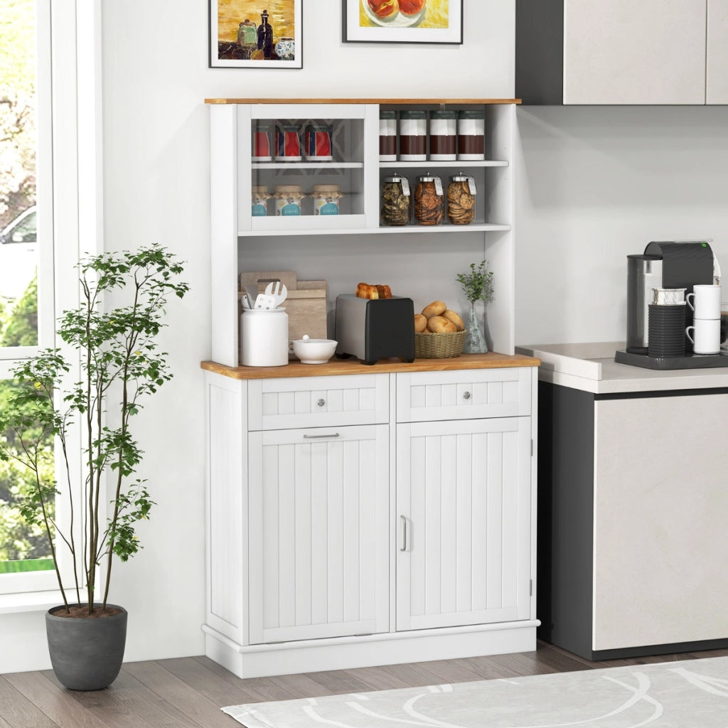 Armadio per rifiuti inclinato alto da cucina con pattumiera, Armadio per rifiuti doppio inclinazione piano gomma Bianco-Organizzazione della cucina