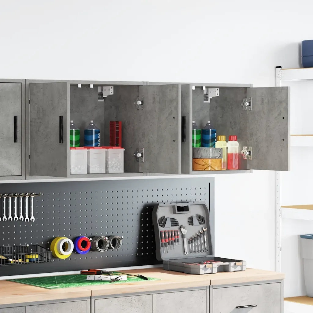 Pensili per Garage 2 pz Grigio Cemento in Legno Multistrato 860650