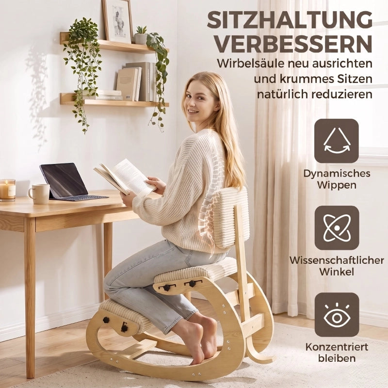 Sedia da ufficio ergonomica con supporto per ginocchia e schienale in poliestere bianco crema con struttura stabile