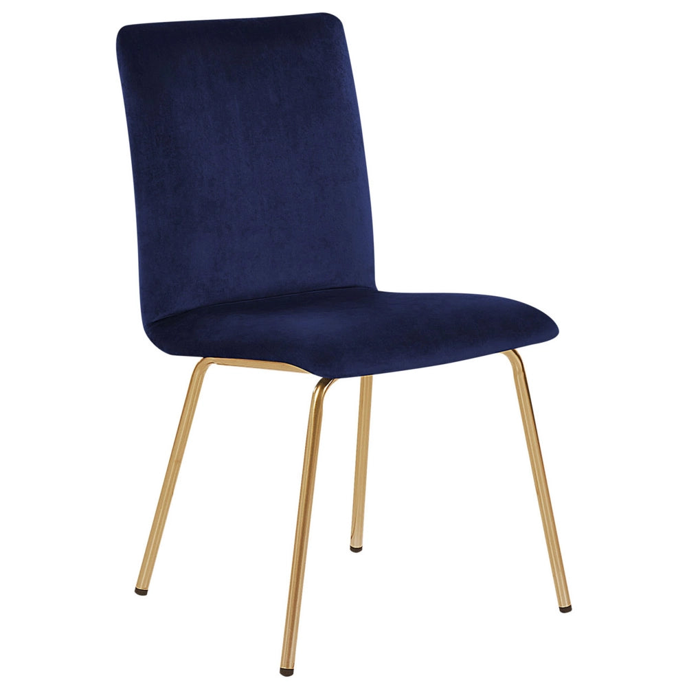 Set di 2 Sedie da Pranzo Velluto Blu Gambe in Metallo dorato senza braccioli Retro Glam