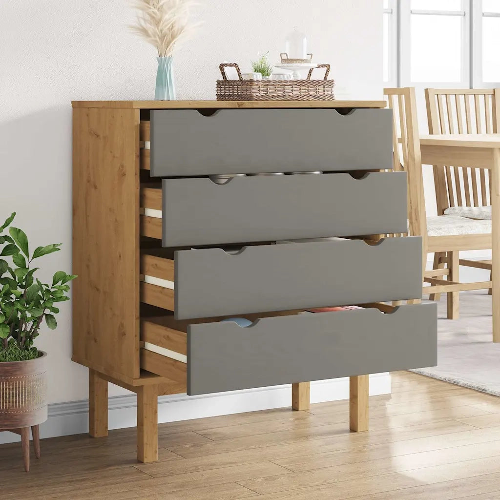 Cassettiera OTTA Marrone e Grigio 76,5x39,5x90 cm Legno di Pino 348583