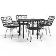 Set da Pranzo da Giardino 5 pz | Set Salotto da Giardino Nero in Polyrattan