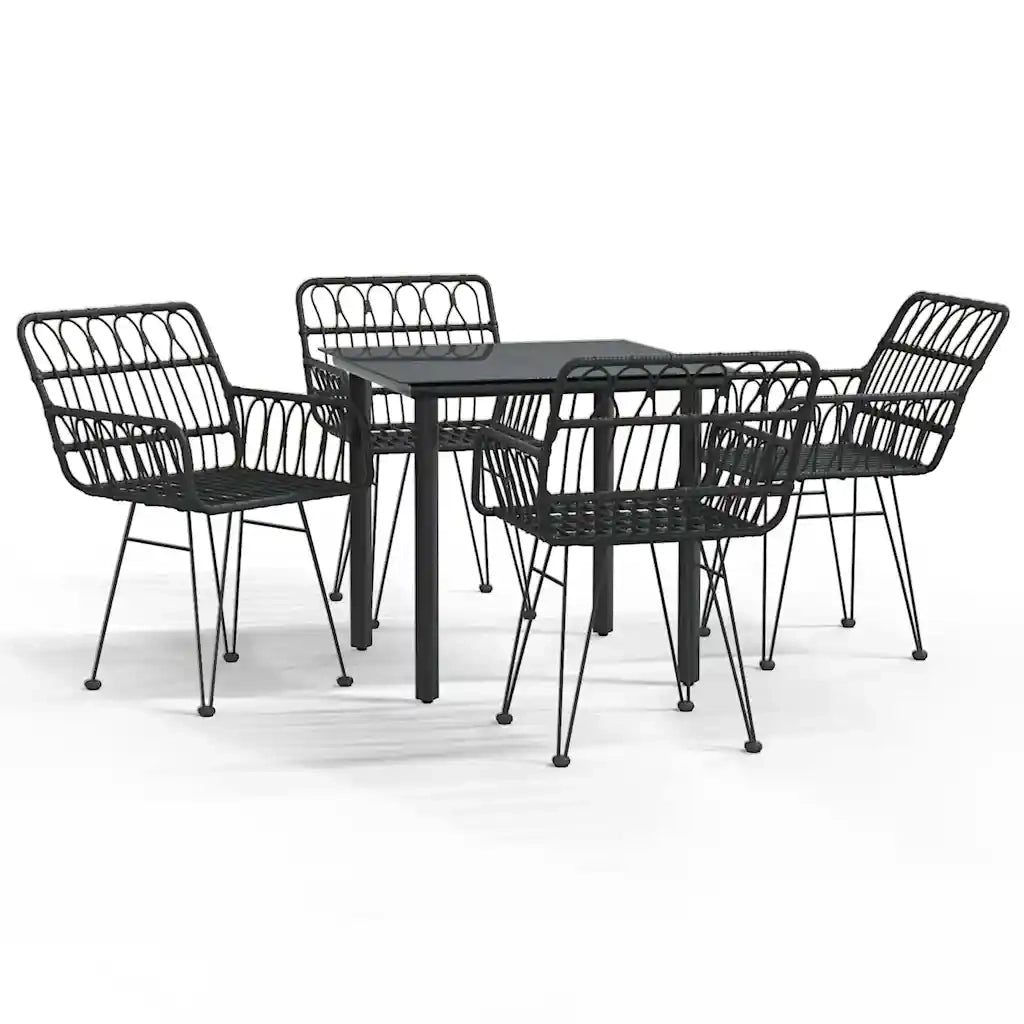 Set da Pranzo da Giardino 5 pz | Set Salotto da Giardino Nero in Polyrattan