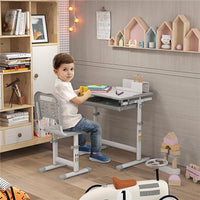 BANCO SCUOLA PER BAMBINI 6-12 ANNI CON SEDIA E ALTEZZA REGOLABILE, PIANO INCLINABILE, 66X47X52-77 CM, GRIGIO