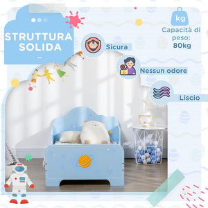 LETTO PER BAMBINI CON SPONDE E FANTASIA SPAZIALE, ETÀ 3-6 ANNI, 143X74X59CM, AZZURRO