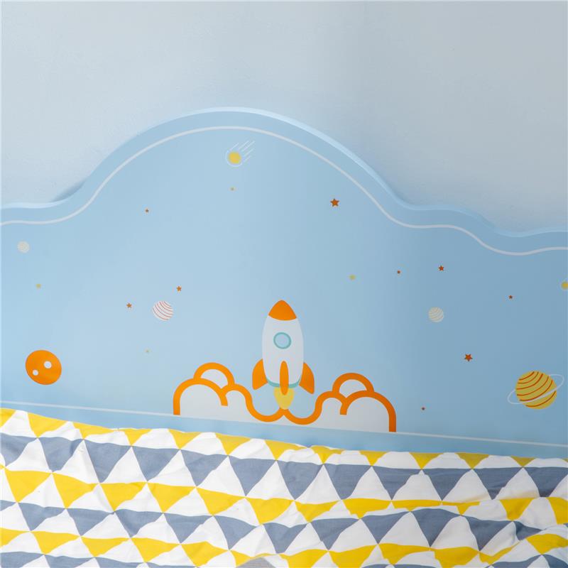 LETTO PER BAMBINI CON SPONDE E FANTASIA SPAZIALE, ETÀ 3-6 ANNI, 143X74X59CM, AZZURRO