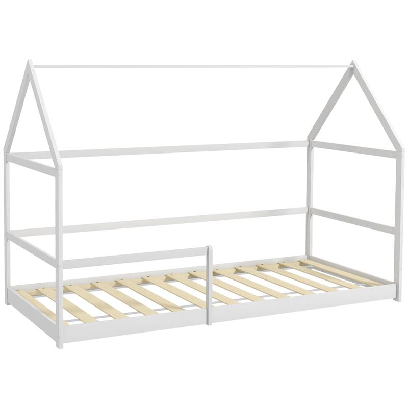 LETTO PER BAMBINI A CASETTA CON BARRIERE DI PROTEZIONE, ETÀ 3-8 ANNI, 196X97.5X135CM, BIANCO
