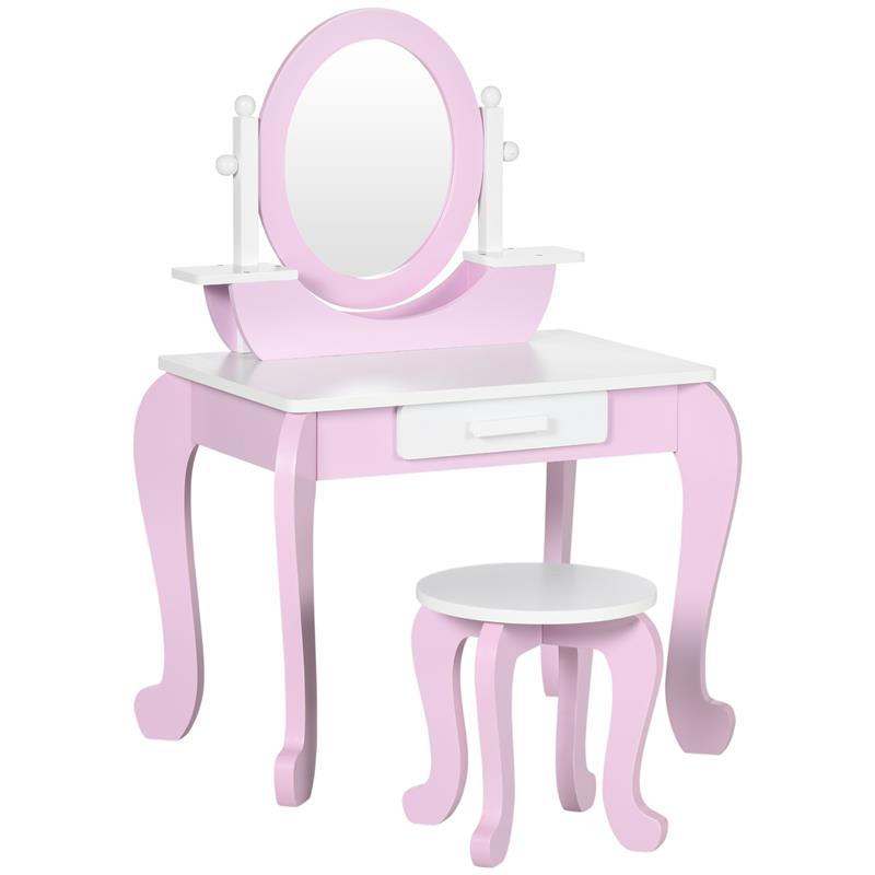SET TOELETTA TRUCCO PER BAMBINI CON TAVOLINO CON SPECCHI E SGABELLO, ETÀ 3-6 ANNI, ROSA