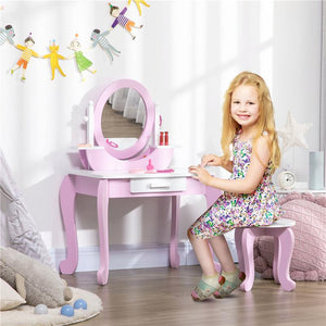 SET TOELETTA TRUCCO PER BAMBINI CON TAVOLINO CON SPECCHI E SGABELLO, ETÀ 3-6 ANNI, ROSA