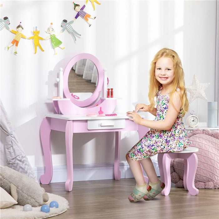 SET TOELETTA TRUCCO PER BAMBINI CON TAVOLINO CON SPECCHI E SGABELLO, ETÀ 3-6 ANNI, ROSA