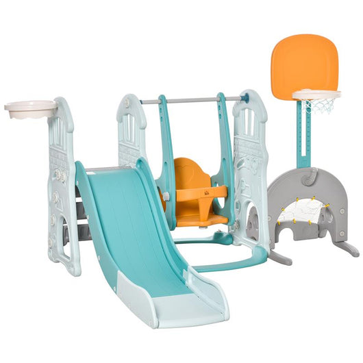 5 IN 1 SCIVOLO E ALTALENA PER BAMBINI A PARTIRE DAI 18 MESI CON 2 CANESTRI DA BASKET PORTA DI CALCIO CON ALTEZZA REGOLABILE INTERNO ED ESTERNO 210X186X133 CM MULTICOLORE