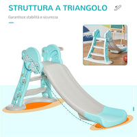 SCIVOLO PER BAMBINI DA 18 MESI PIEGHEVOLE CON 3 SCALINI E CANESTRO BASKET, 140X87X75CM, BLU E GRIGIO