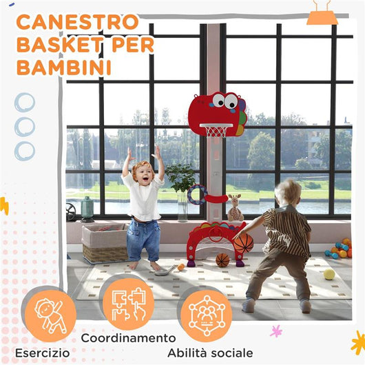 CANESTRO BASKET PER BAMBINI 5 IN 1 CON ALTEZZA REGOLABILE, PORTA DA CALCIO E GOLF, ETÓ 3-6 ANNI, ROSSO