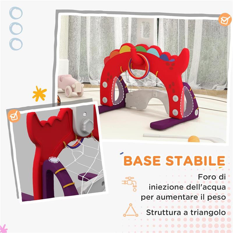 CANESTRO BASKET PER BAMBINI 5 IN 1 CON ALTEZZA REGOLABILE, PORTA DA CALCIO E GOLF, ETÓ 3-6 ANNI, ROSSO