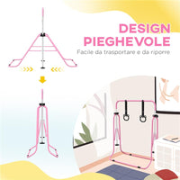 SBARRA GINNASTICA ARTISTICA PER BAMBINI AD ALTEZZA REGOLABILE CON 2 ANELLI, IN ACCIAIO, 148X105X88-128 CM, ROSA