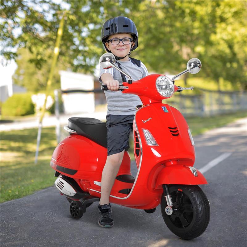 MOTO ELETTRICA PER BAMBINI DESIGN VESPA, BATTERIA 6V CON SUONI E LUCI, ETÀ 3-6 ANNI, ROSSO