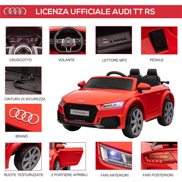 MACCHINA ELETTRICA PER BAMBINI 3-5 ANNI LICENZA AUDI TT CON TELECOMANDO E FARI LED, 102X60X44 CM, ROSSO