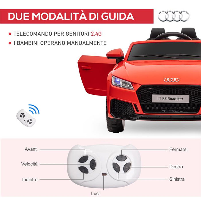 MACCHINA ELETTRICA PER BAMBINI 3-5 ANNI LICENZA AUDI TT CON TELECOMANDO E FARI LED, 102X60X44 CM, ROSSO