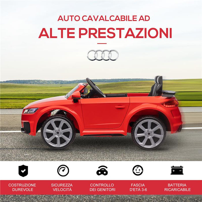 MACCHINA ELETTRICA PER BAMBINI 3-5 ANNI LICENZA AUDI TT CON TELECOMANDO E FARI LED, 102X60X44 CM, ROSSO