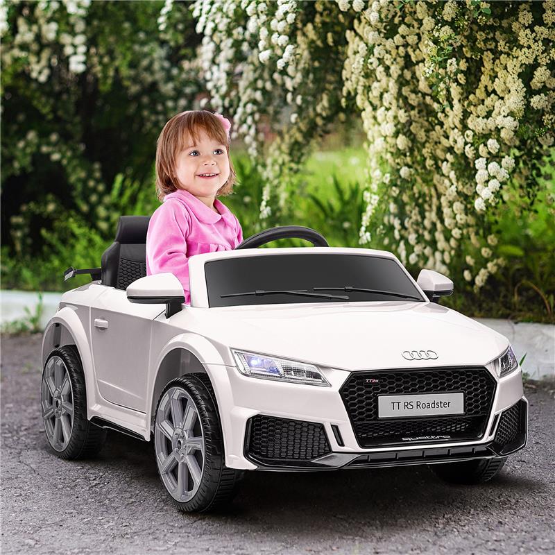 MACCHINA ELETTRICA PER BAMBINI 3-5 ANNI AUDI TT CON TELECOMANDO, PORTIERE APRIBILI E FARI LED, BIANCO