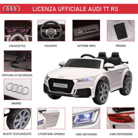 MACCHINA ELETTRICA PER BAMBINI 3-5 ANNI AUDI TT CON TELECOMANDO, PORTIERE APRIBILI E FARI LED, BIANCO