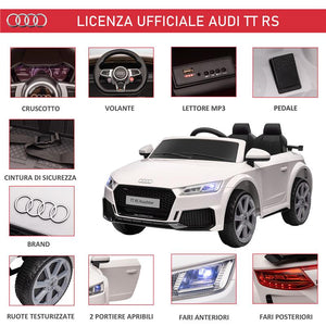 MACCHINA ELETTRICA PER BAMBINI 3-5 ANNI AUDI TT CON TELECOMANDO, PORTIERE APRIBILI E FARI LED, BIANCO