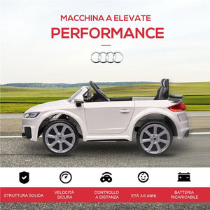 MACCHINA ELETTRICA PER BAMBINI 3-5 ANNI AUDI TT CON TELECOMANDO, PORTIERE APRIBILI E FARI LED, BIANCO