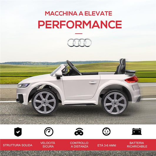 MACCHINA ELETTRICA PER BAMBINI 3-5 ANNI AUDI TT CON TELECOMANDO, PORTIERE APRIBILI E FARI LED, BIANCO