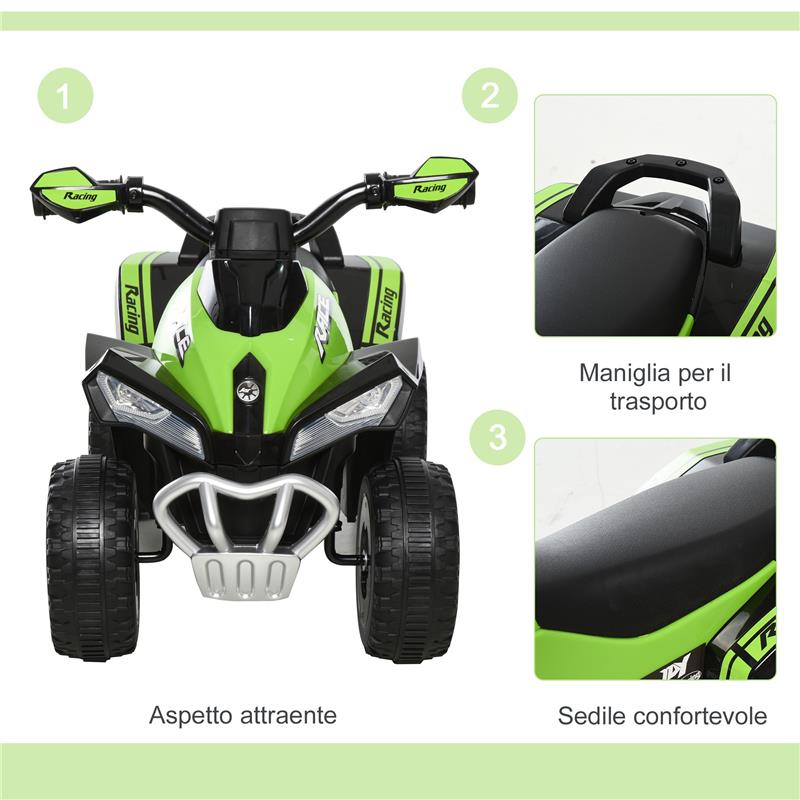 QUAD PER BAMBINI 18-36 MESI A SPINTA MANUALE CON SUOI INTEGRATI, IN PP E METALLO, 44X67.5X38 CM, VERDE