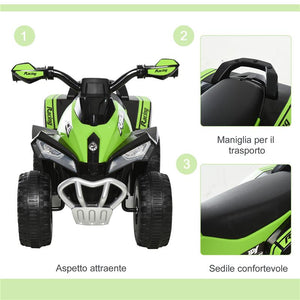 QUAD PER BAMBINI 18-36 MESI A SPINTA MANUALE CON SUOI INTEGRATI, IN PP E METALLO, 44X67.5X38 CM, VERDE