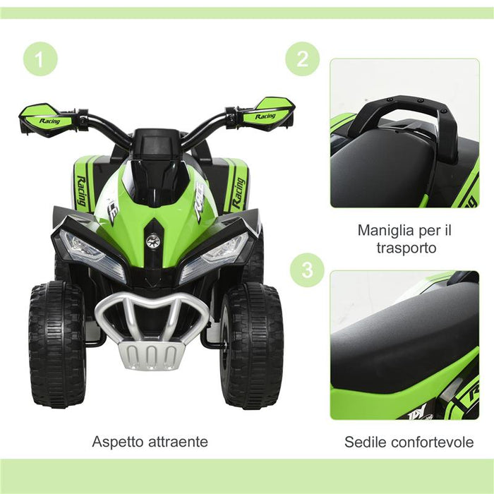 QUAD PER BAMBINI 18-36 MESI A SPINTA MANUALE CON SUOI INTEGRATI, IN PP E METALLO, 44X67.5X38 CM, VERDE