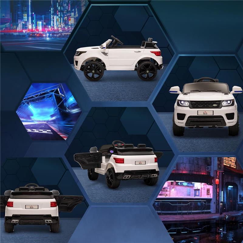 MACCHINA ELETTRICA PER BAMBINI 3-6 ANNI CON TELECOMANDO, LUCI LED E CLACSON, IN PP E METALLO, 110X68X52 CM, BIANCO