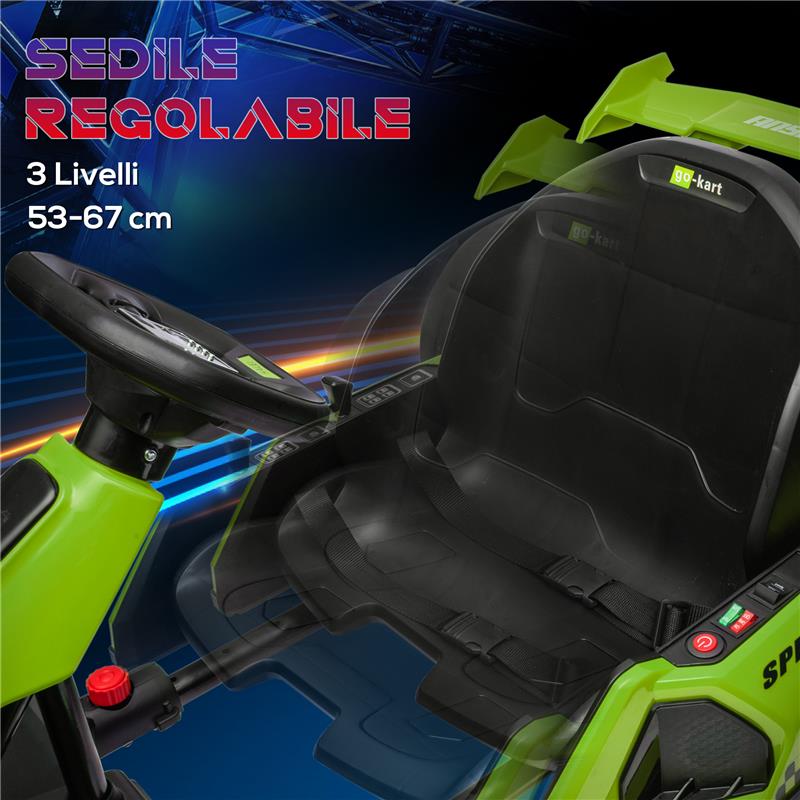 GO KART ELETTRICO PER BAMBINI 6-12 ANNI 24V 12KM/H CON SEGGIOLINO REGOLABILE, VERDE