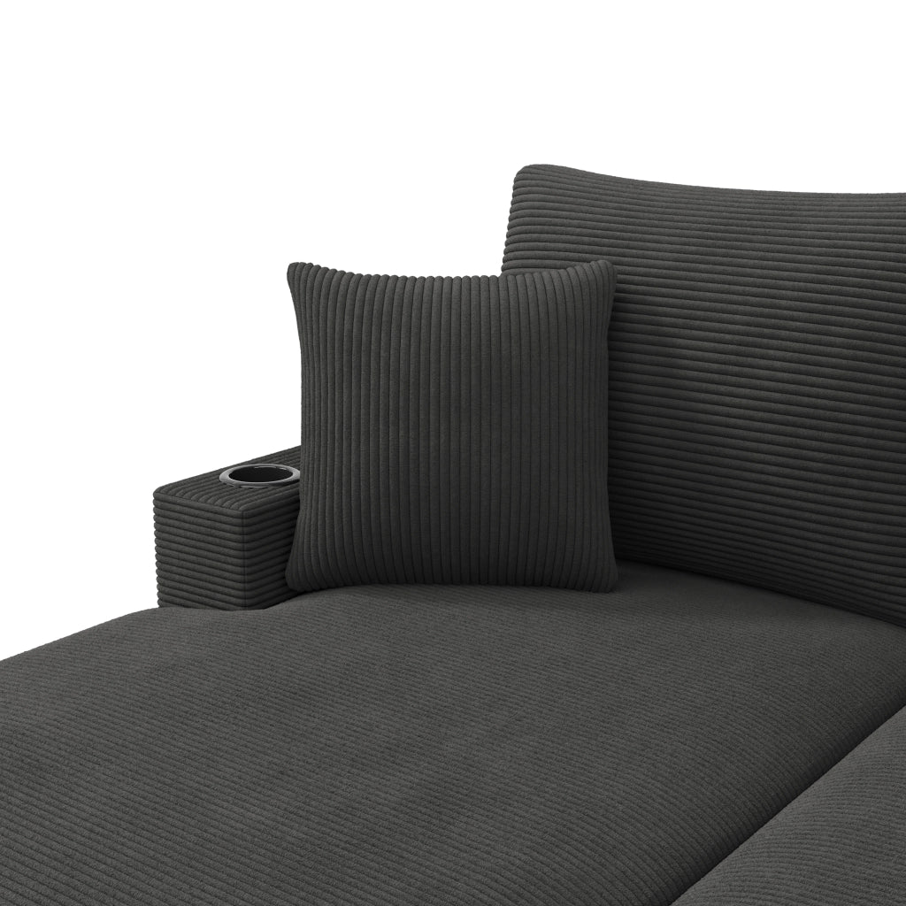 DIVANO 2 posti 163x140x82 cm Grigio in corduroy con 2 cuscini