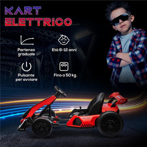 GO KART ELETTRICO PER BAMBINI 6-12 ANNI 24V 12KM/H CON SEGGIOLINO REGOLABILE, ROSSO