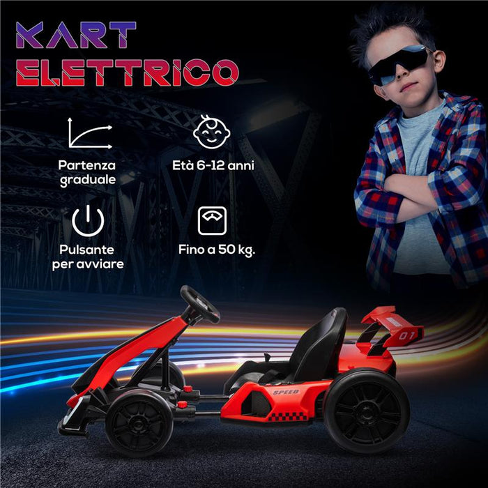 GO KART ELETTRICO PER BAMBINI 6-12 ANNI 24V 12KM/H CON SEGGIOLINO REGOLABILE, ROSSO