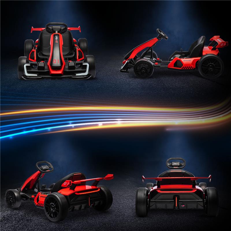 GO KART ELETTRICO PER BAMBINI 6-12 ANNI 24V 12KM/H CON SEGGIOLINO REGOLABILE, ROSSO