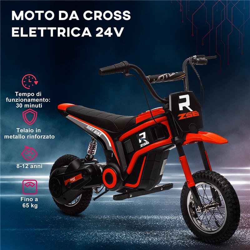 MOTO ELETTRICA PER BAMBINI CON ACCELERATORE MANUALE, 2 VELOCITÀ 8-16KM/H, ETÀ 8-12 ANNI, ROSSO