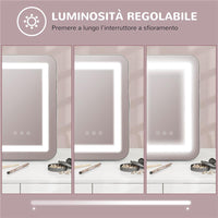 SPECCHIO TRUCCO CON LUCI REGOLABILI A 3 COLORI, PRESA USB E SPECCHIETTO INGRANDITORE 10X, 31X41.5X3CM, BIANCO