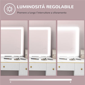SPECCHIO PER TRUCCO CON LED REGOLABILI, INGRANDITORE 10X, PRESA USB E COMANDI TOUCH, 80X62X14CM