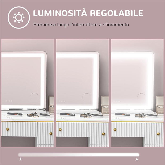 SPECCHIO PER TRUCCO CON LED REGOLABILI, INGRANDITORE 10X, PRESA USB E COMANDI TOUCH, 80X62X14CM