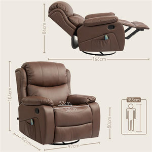 POLTRONA RELAX RECLINABILE CON 8 PUNTI MASSAGGIANTI, RISCALDANTI E POGGIAPIEDI, 97X92X104 CM, MARRONE