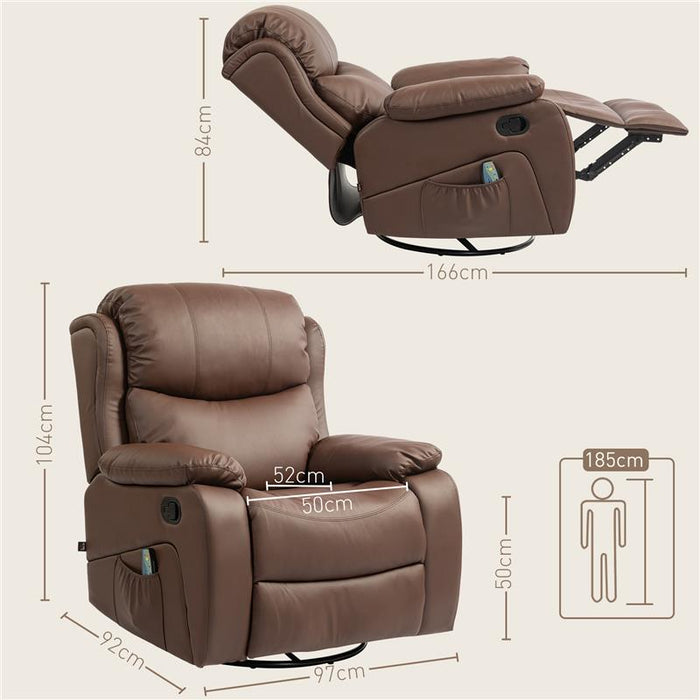 POLTRONA RELAX RECLINABILE CON 8 PUNTI MASSAGGIANTI, RISCALDANTI E POGGIAPIEDI, 97X92X104 CM, MARRONE