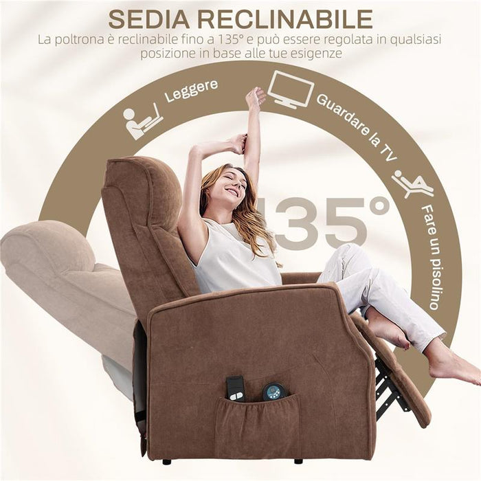 POLTRONA RELAX ALZAPERSONA CON 8 PUNTI MASSAGGIO, RECLINAZIONE A 135¦ E 2 TELECOMANDI, MARRONE