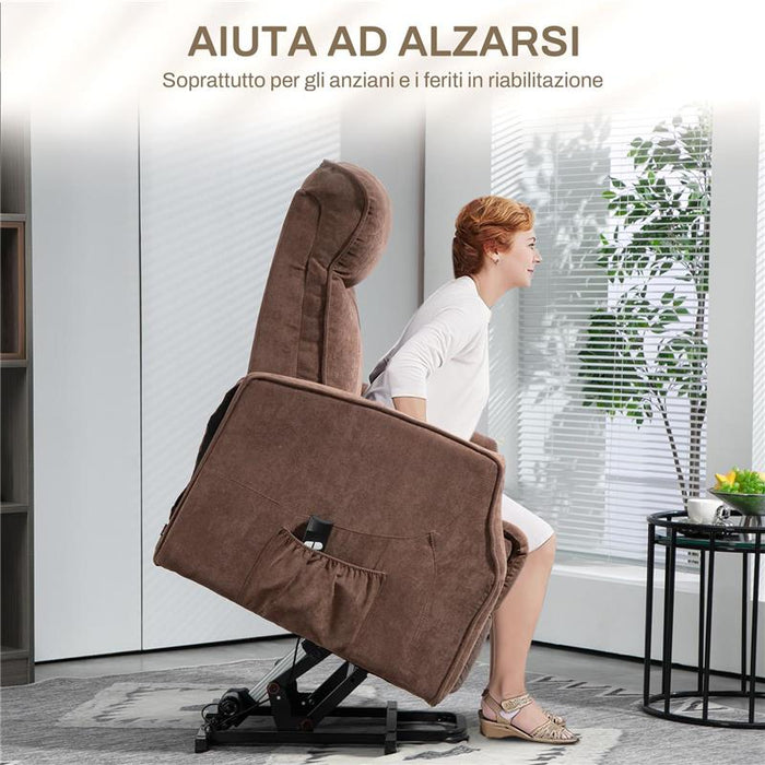 POLTRONA RELAX ALZAPERSONA CON 8 PUNTI MASSAGGIO, RECLINAZIONE A 135¦ E 2 TELECOMANDI, MARRONE