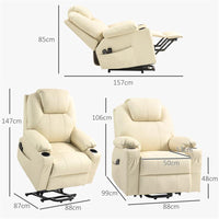 POLTRONA ALZAPERSONA RECLINABILE FINO A 135¦ CON 8 PUNTI MASSAGGIO, TELECOMANDO E POGGIAPIEDI, 88X92X106 CM, CREMA