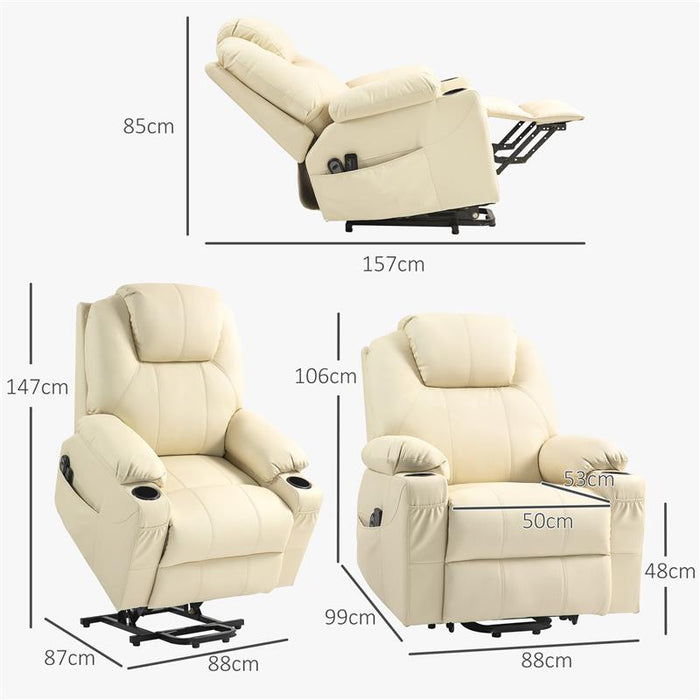 POLTRONA ALZAPERSONA RECLINABILE FINO A 135¦ CON 8 PUNTI MASSAGGIO, TELECOMANDO E POGGIAPIEDI, 88X92X106 CM, CREMA